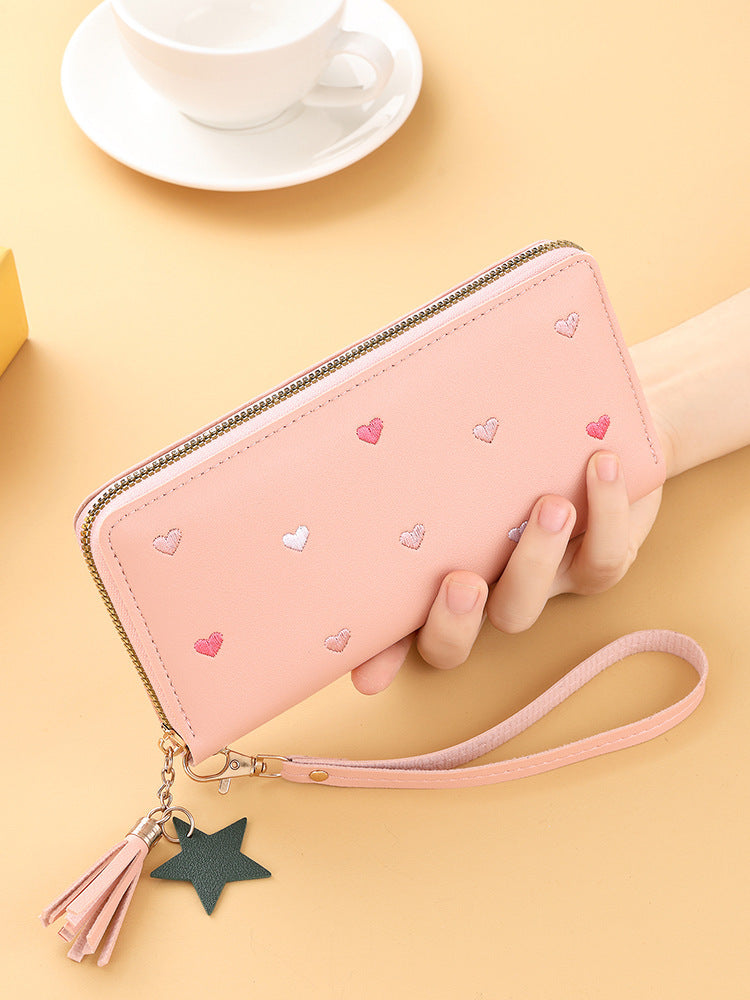mini-portefeuille long brodé pour femme