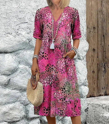 Robe Femme Col en V Imprimée Été