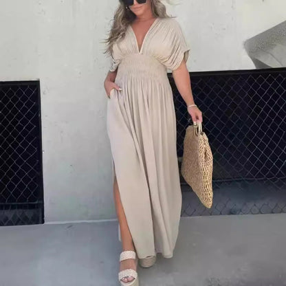 Robe Femme Manches Chauve-Souris Col en V