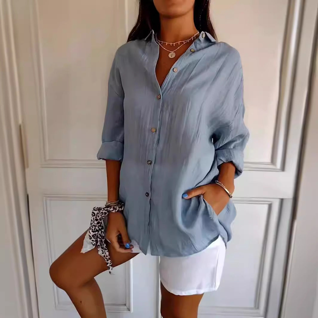 Chemise Femme Oversize Lin Col Chemisier Manches Longues