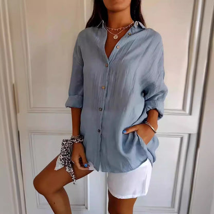 Chemise Femme Oversize Lin Col Chemisier Manches Longues