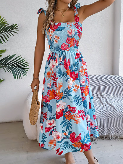 Robe Fleurie Sans Manches Taille Haute