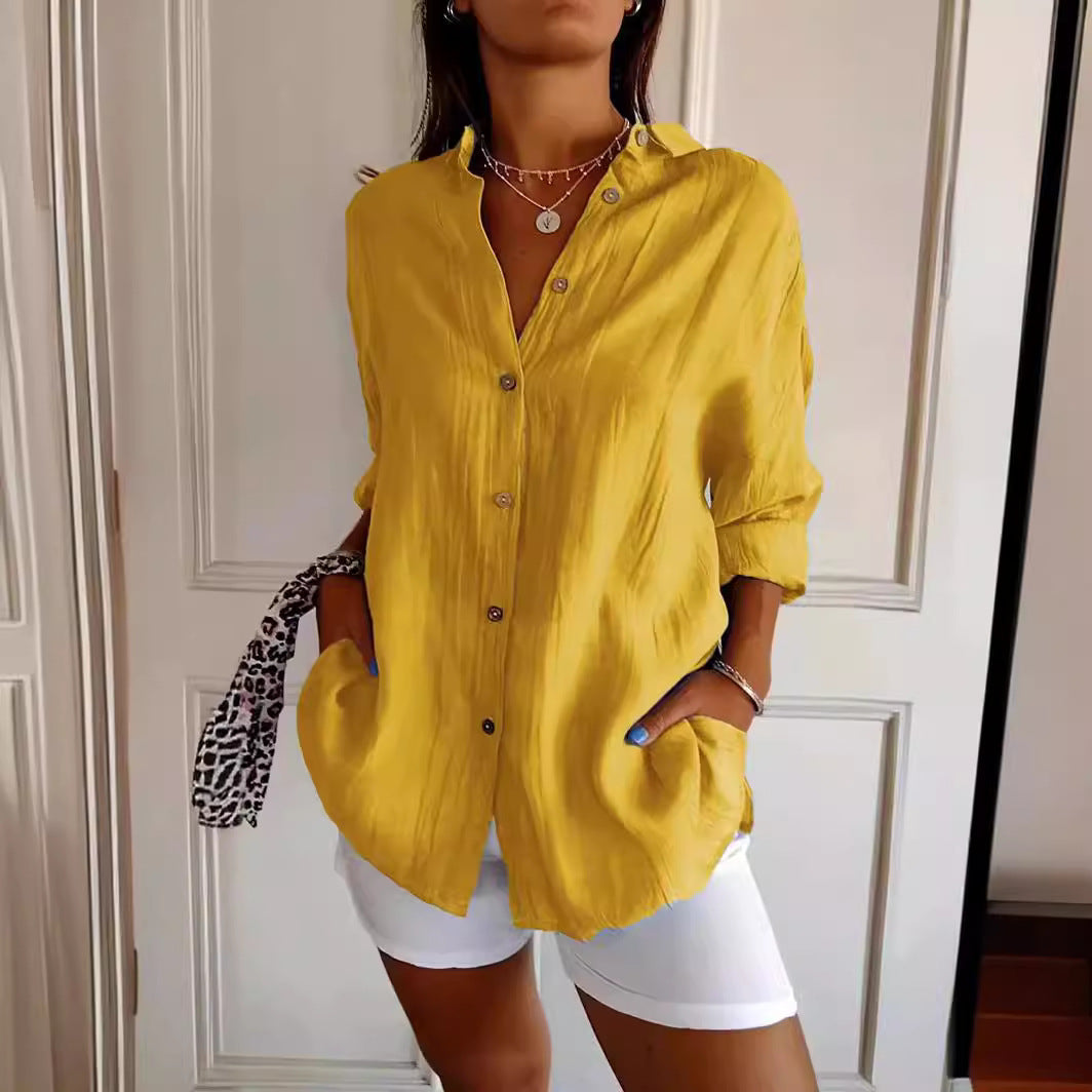 Chemise Femme Oversize Lin Col Chemisier Manches Longues