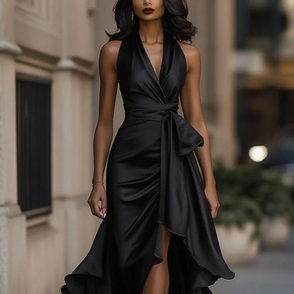Robe de Soirée Femme Satin Col en V