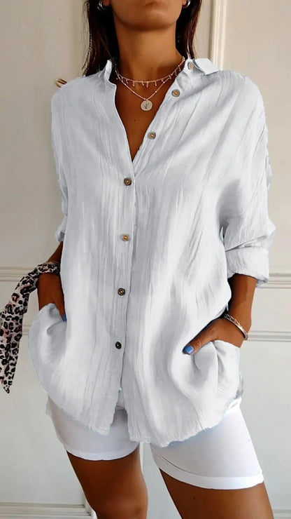 Chemise Femme Oversize Lin Col Chemisier Manches Longues