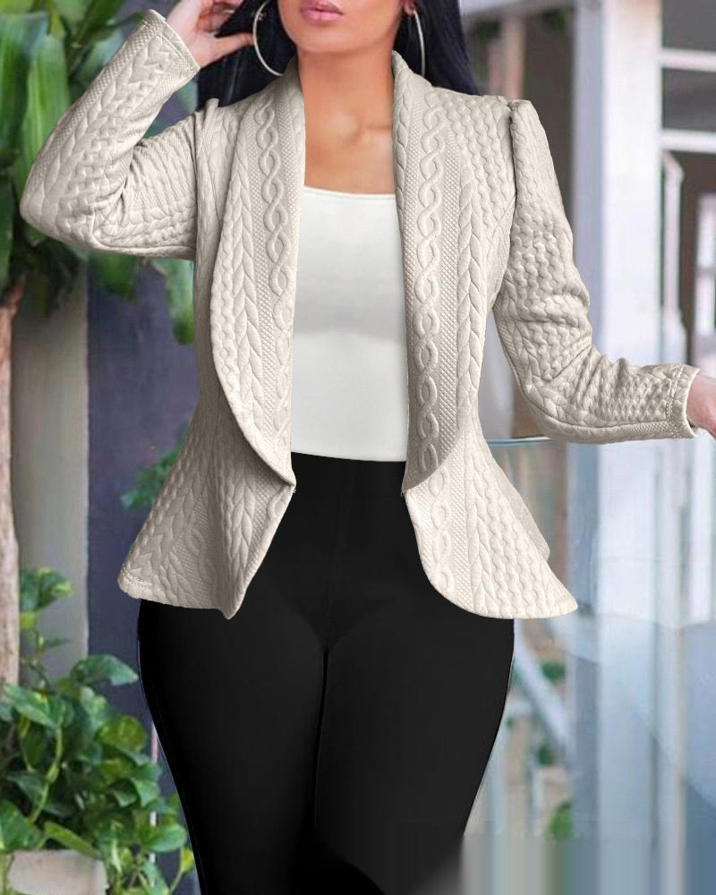 Manteau Femme en Maille Jacquard à Col Tailleur