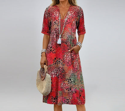 Robe Femme Col en V Imprimée Été