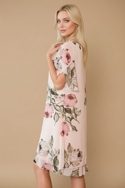 Floral dress over shoulder pose